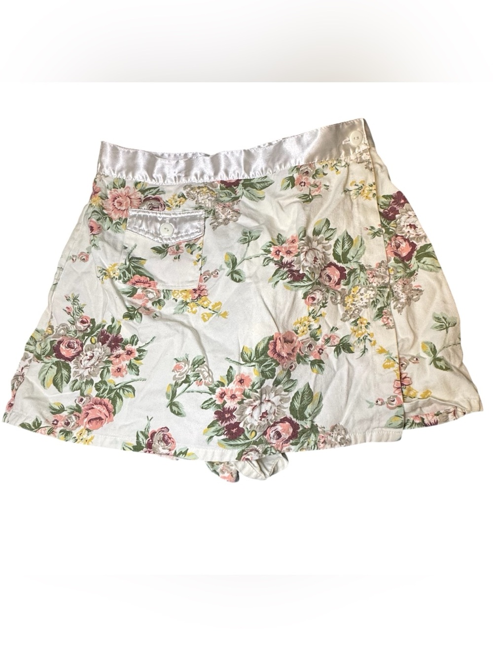 Vintage Center Aisle Floral Satin-Trim Women’s Skort - with Pink & Green Floral